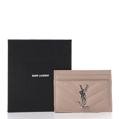 Saint Laurent Grain De Poudre Matelasse Chevron Monogram Credit Card Case Pale Blush 10 of 10
