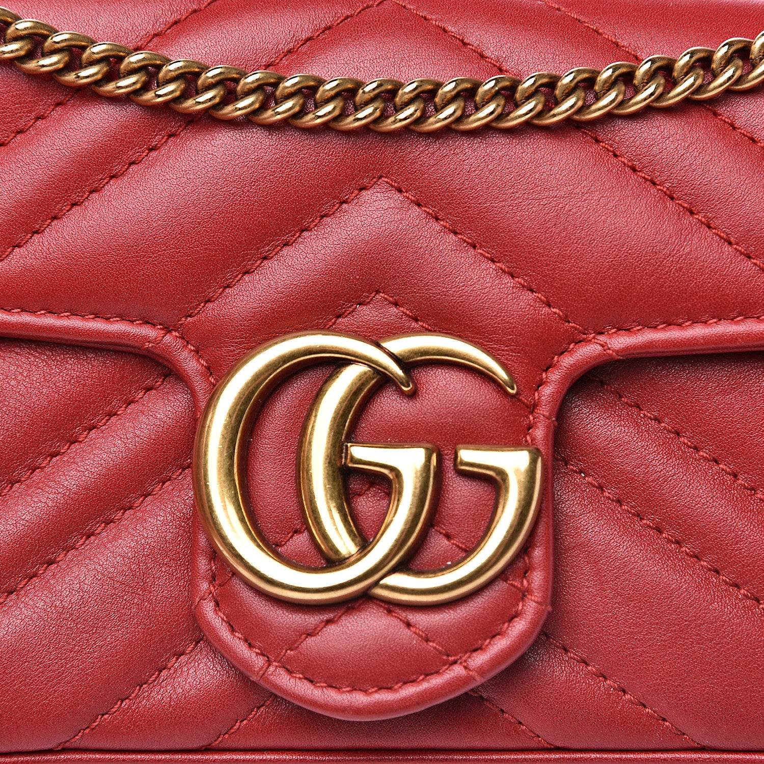 Gucci Calfskin Matelasse Super Mini GG Marmont Shoulder Bag Hibiscus Red 10 of 11