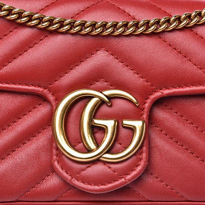 Gucci Calfskin Matelasse Super Mini GG Marmont Shoulder Bag Hibiscus Red 10 of 11