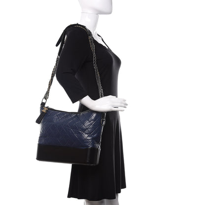 Chanel Aged Calfskin Quilted Large Gabrielle Hobo Navy Black 2 of 11