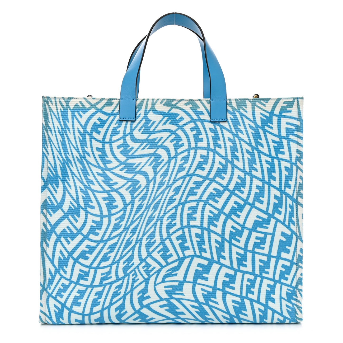 X SARAH COLEMAN Glazed Canvas Vitello King FF Vertigo Shopping Tote Bag Cyber Blue White