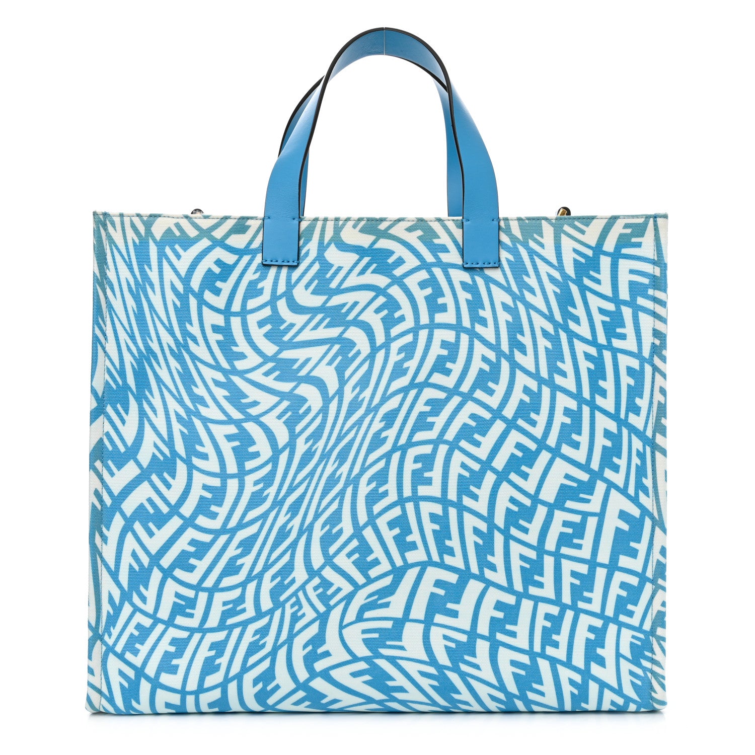 Fendi X SARAH COLEMAN Glazed Canvas Vitello King FF Vertigo Shopping Tote Bag Cyber Blue White 1 of 15
