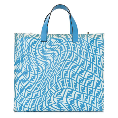 Fendi X SARAH COLEMAN Glazed Canvas Vitello King FF Vertigo Shopping Tote Bag Cyber Blue White 1 of 15