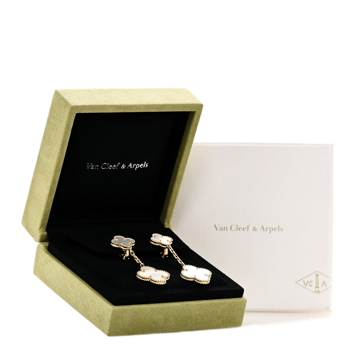 Van Cleef & Arpels 18K Yellow Gold Mother of Pearl 2 Motifs Magic Alhambra Earrings 5 of 5