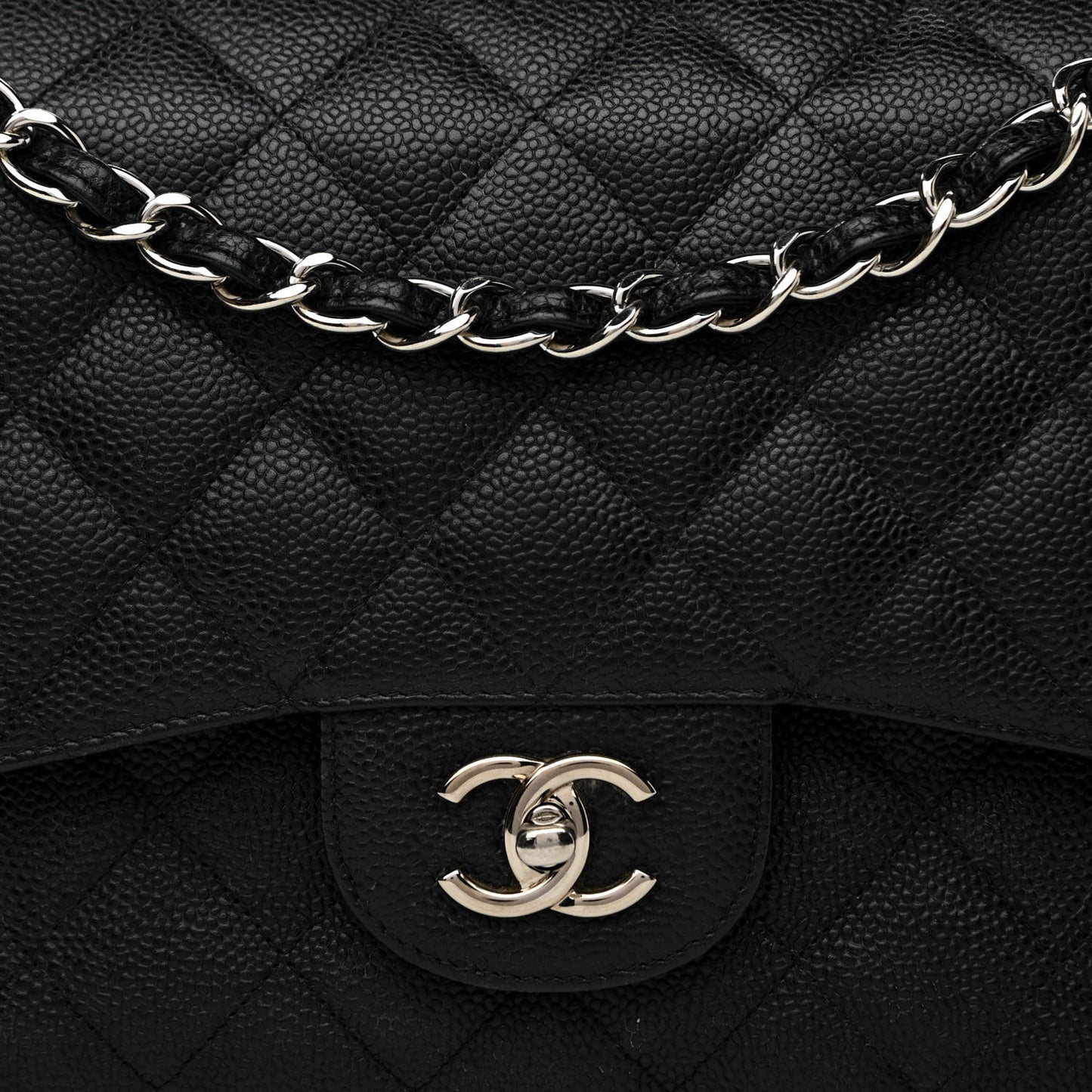 Caviar Quilted Jumbo Double Flap Black
