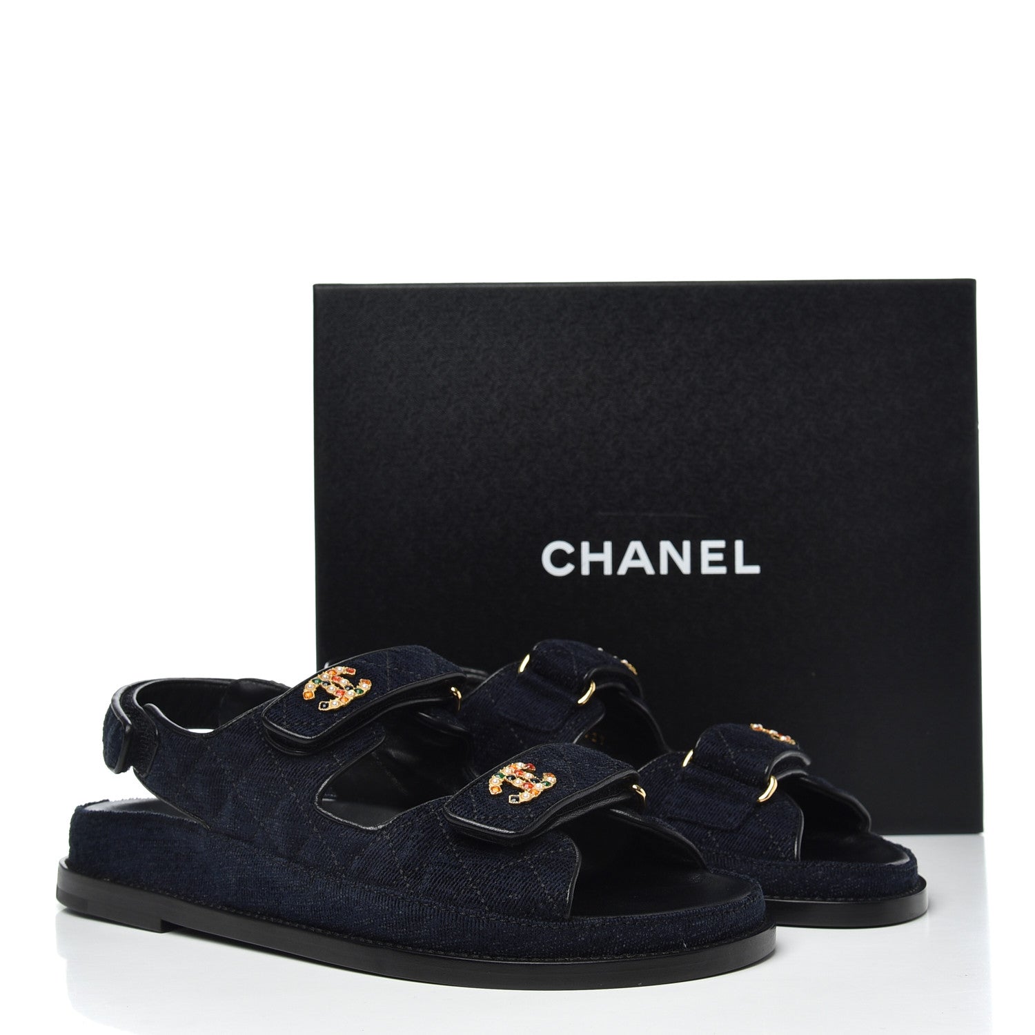 Chanel Denim Quilted Dad Sandals 38.5 Blue 8 of 8