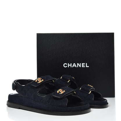 Chanel Denim Quilted Dad Sandals 38.5 Blue 8 of 8