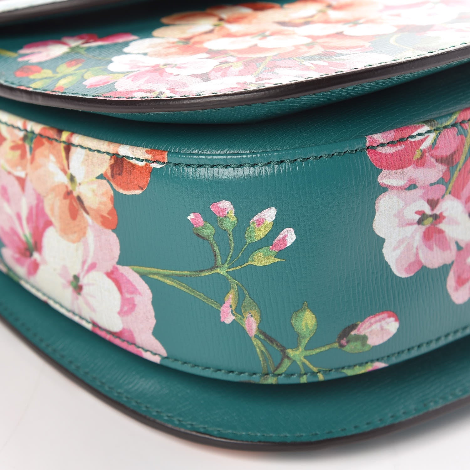 Gucci Shangai Calfskin Blooms Print Small Classic Bamboo Top Handle Bag Bright Emerald Multicolor 10 of 11