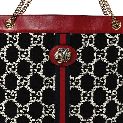 Gucci Tweed GG Monogram Large Rajah Chain Tote Romantic Cherry Black White 9 of 13