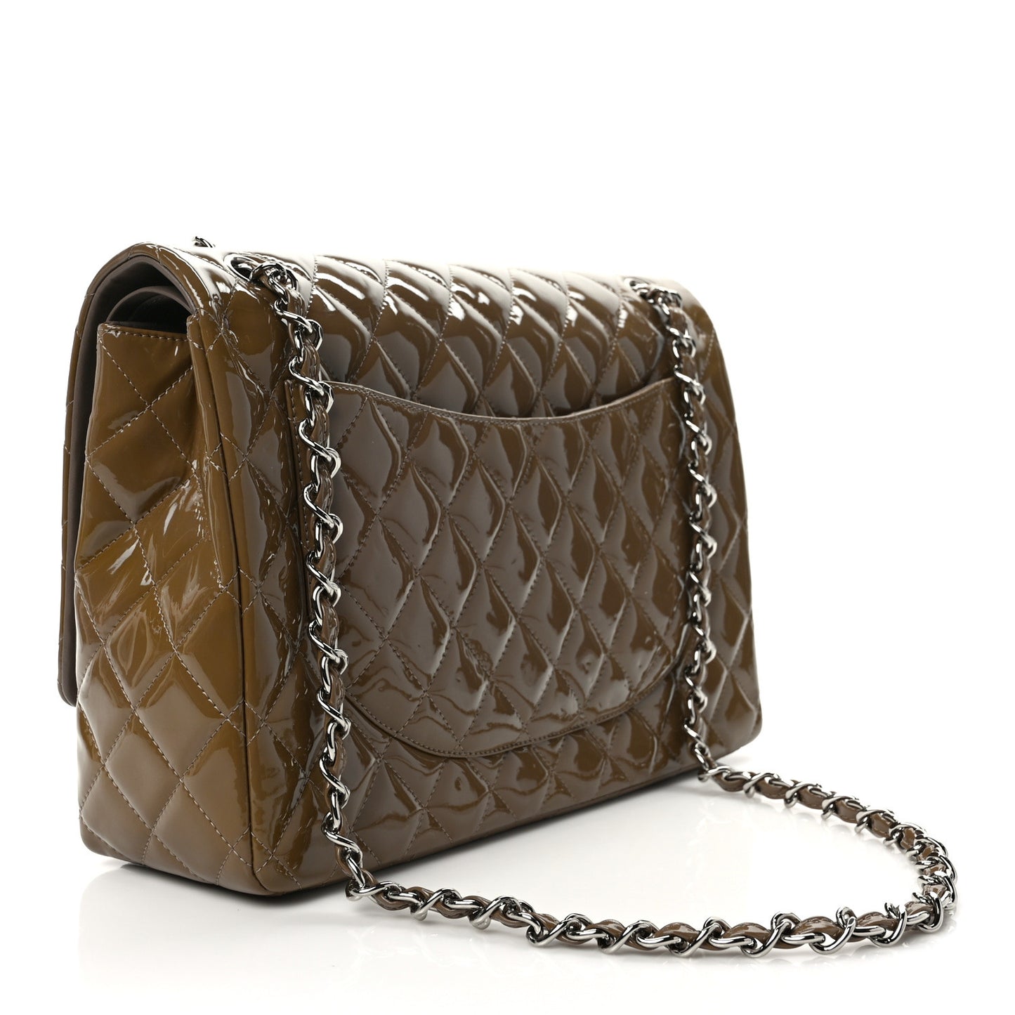 Patent Calfskin Quilted Maxi Double Flap Grey