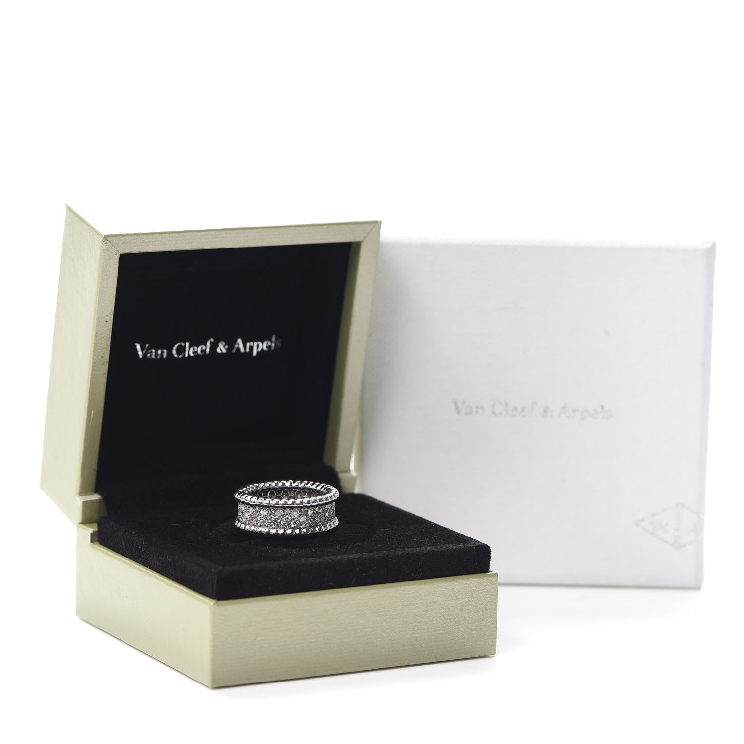 Van Cleef & Arpels 18K White Gold Diamond Perlee 3-Row Ring 50 5.25 5 of 5
