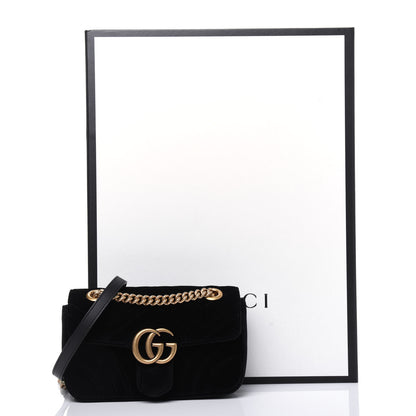 Gucci Velvet Matelasse Mini GG Marmont Shoulder Bag Black 14 of 14