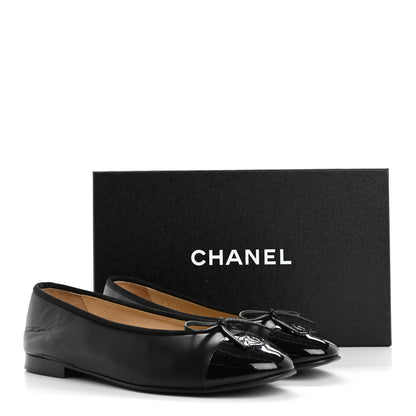 Chanel Lambskin Patent Cap Toe Ballerina Flats 39 Black 14 of 14