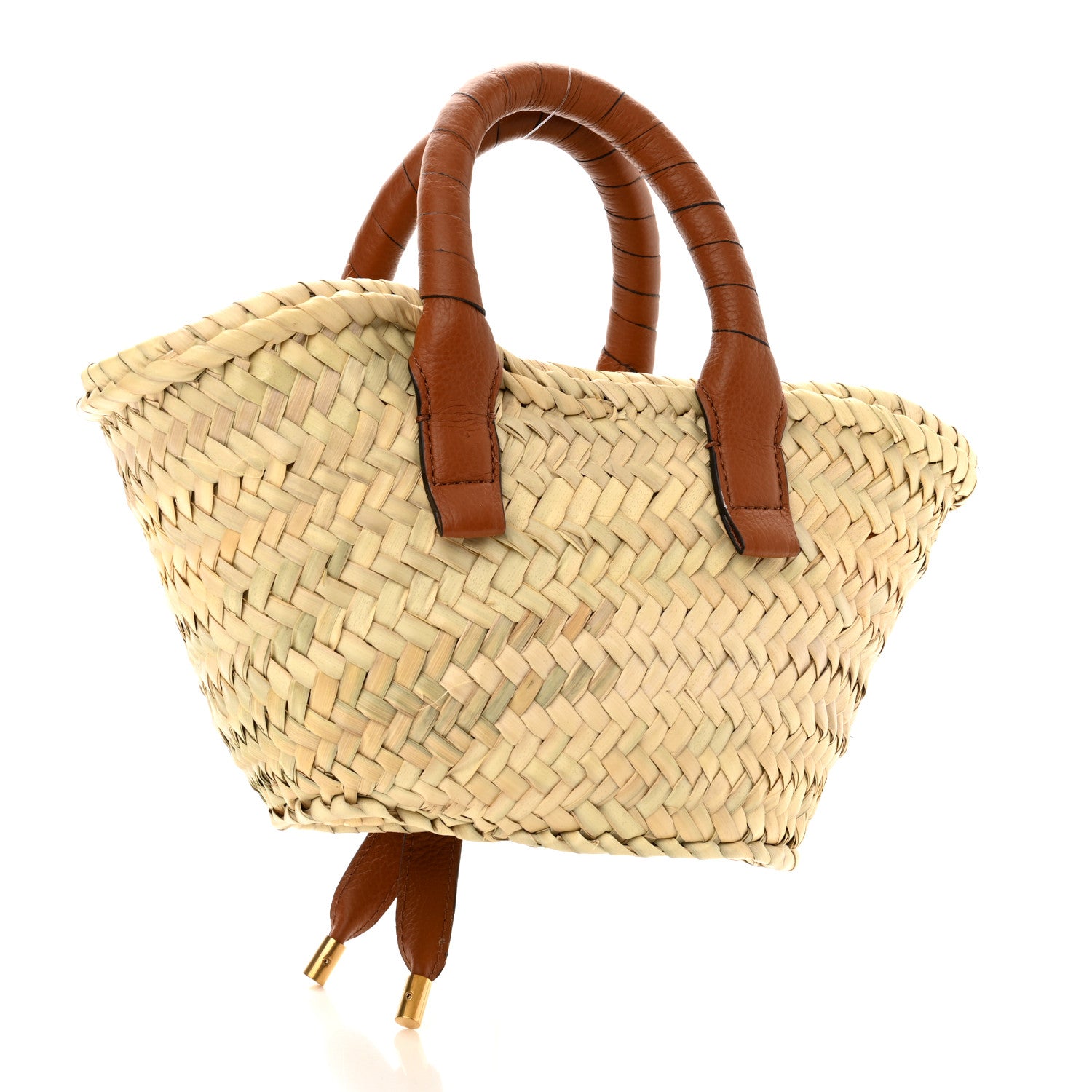 Chloe Raffia Small Grain Calfskin Mini Marcie Basket Tan 3 of 8