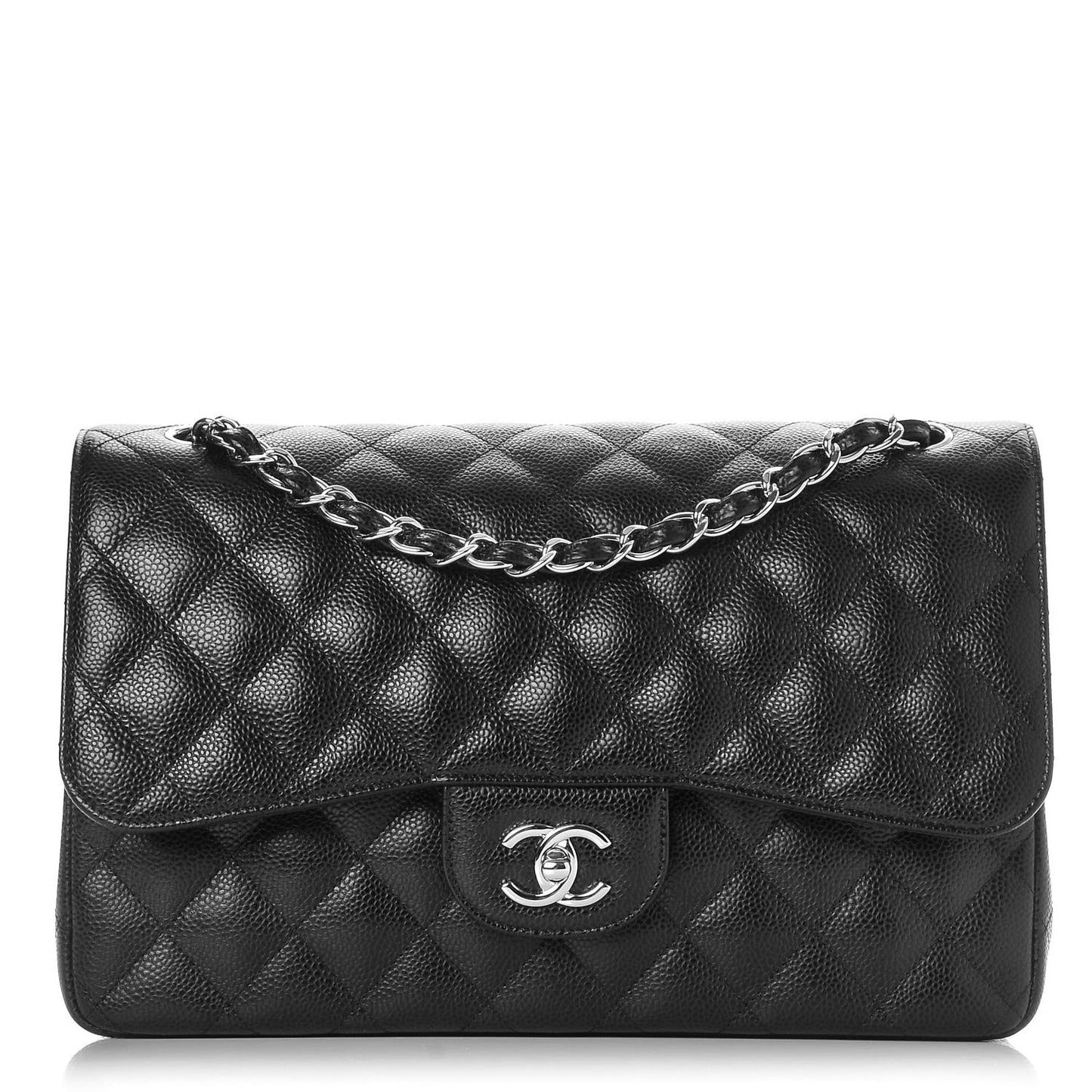 Caviar Quilted Jumbo Double Flap Black
