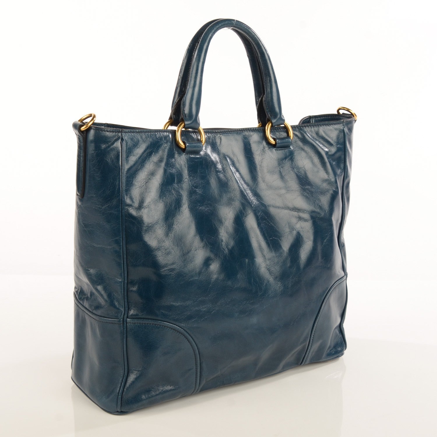 Prada Vitello Shine Tote Denim 3 of 11
