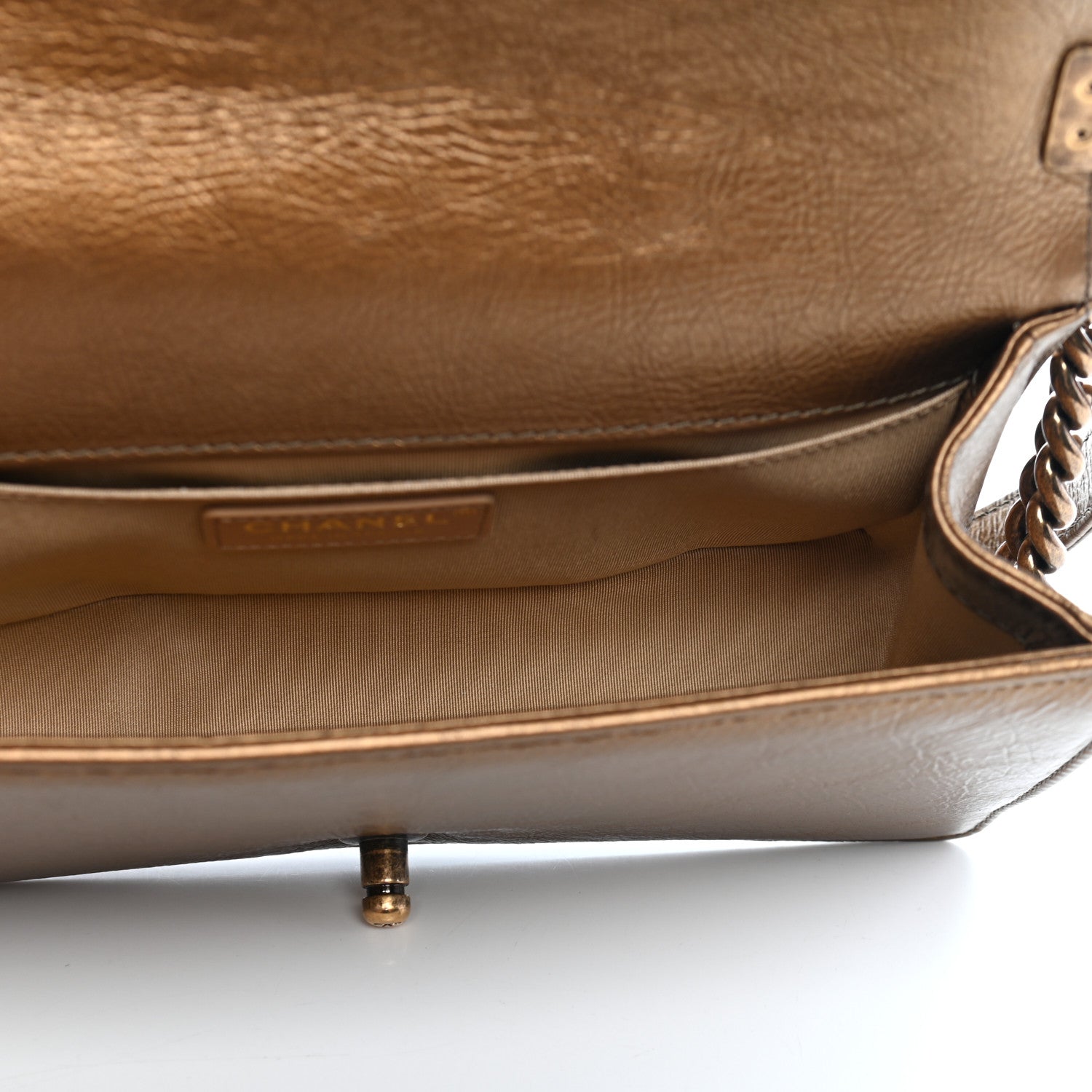 Chanel Metallic Crumpled Calfskin Quilted Gripoix Medium Boy Flap Bronze 5 of 10
