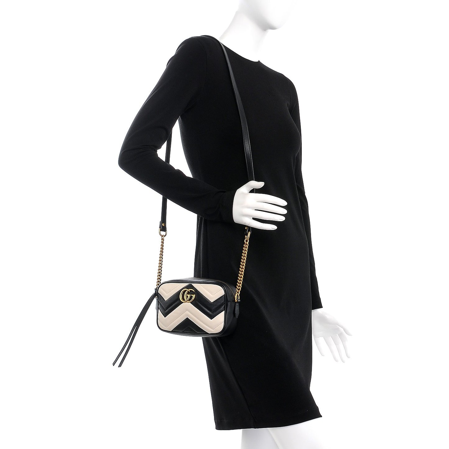 Calfskin Matelasse Mini GG Marmont Chain Shoulder Bag Black White