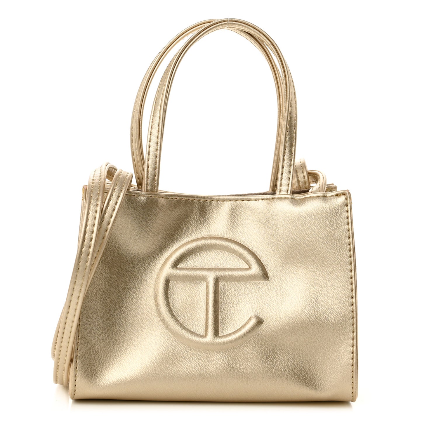 Metallic Vegan Leather Small Shopping Bag Gold