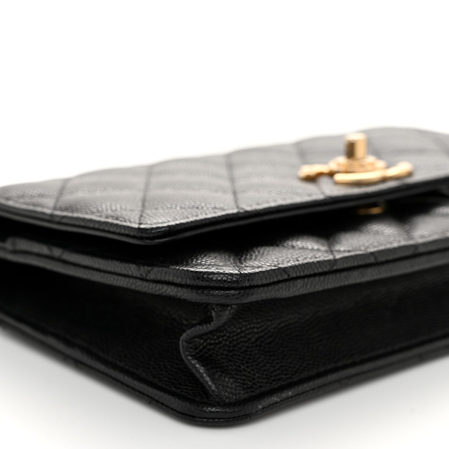 Caviar Quilted Camellia Wallet On Chain WOC Black