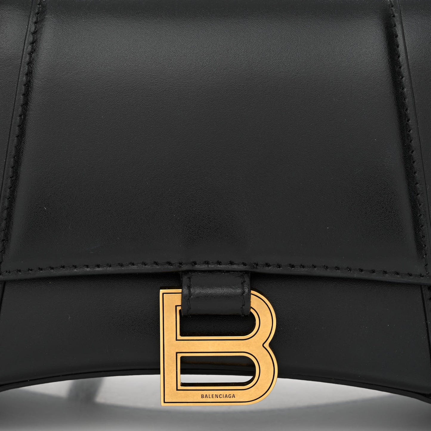 Shiny Box Calfskin Small Hourglass Top Handle Bag Black