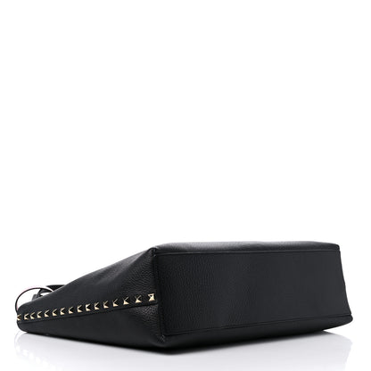 Valentino Garavani Grainy Calfskin Medium Rockstud Tote Black Rose Quartz 5 of 8