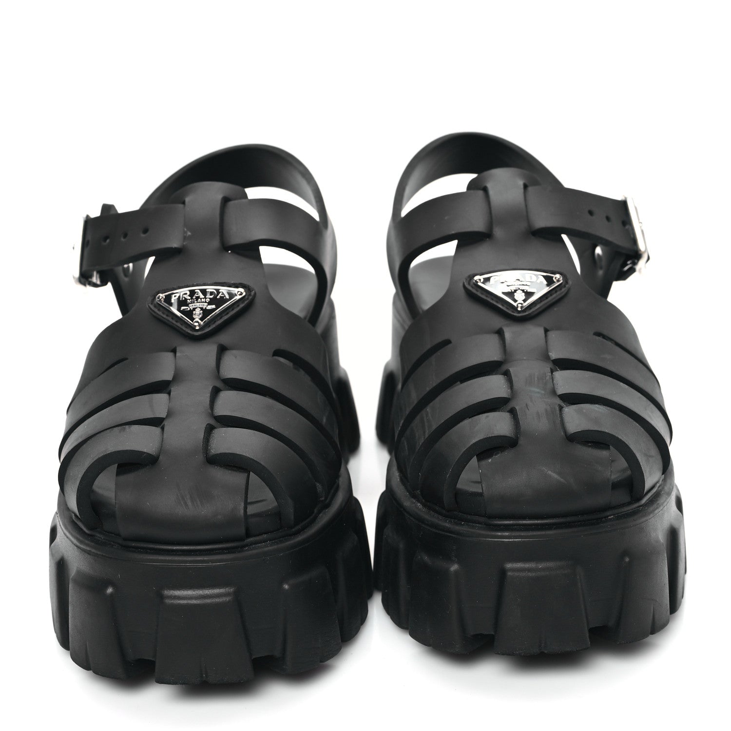Prada Foam Rubber Triangle Logo Monolith 55mm Cage Sandals 37 Black 2 of 7