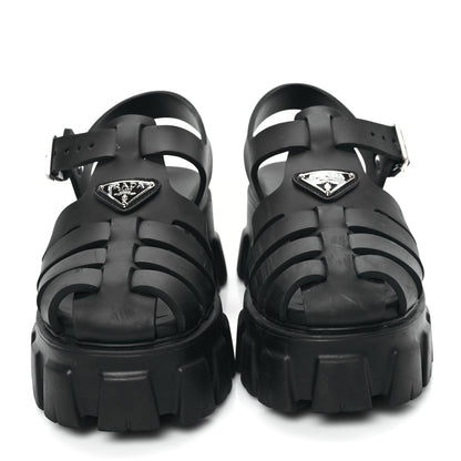 Prada Foam Rubber Triangle Logo Monolith 55mm Cage Sandals 37 Black 2 of 7