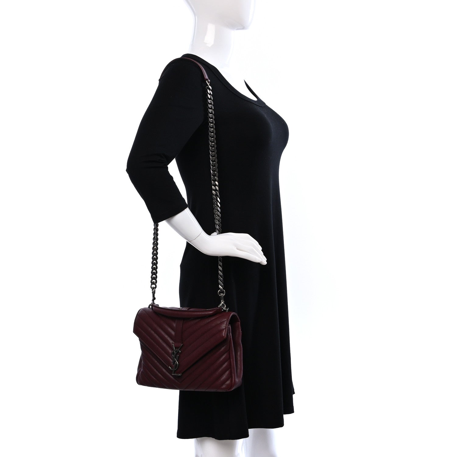 Saint Laurent Sheepskin Matelasse Chevron Monogram Medium College Bag Rouge Legion 2 of 12