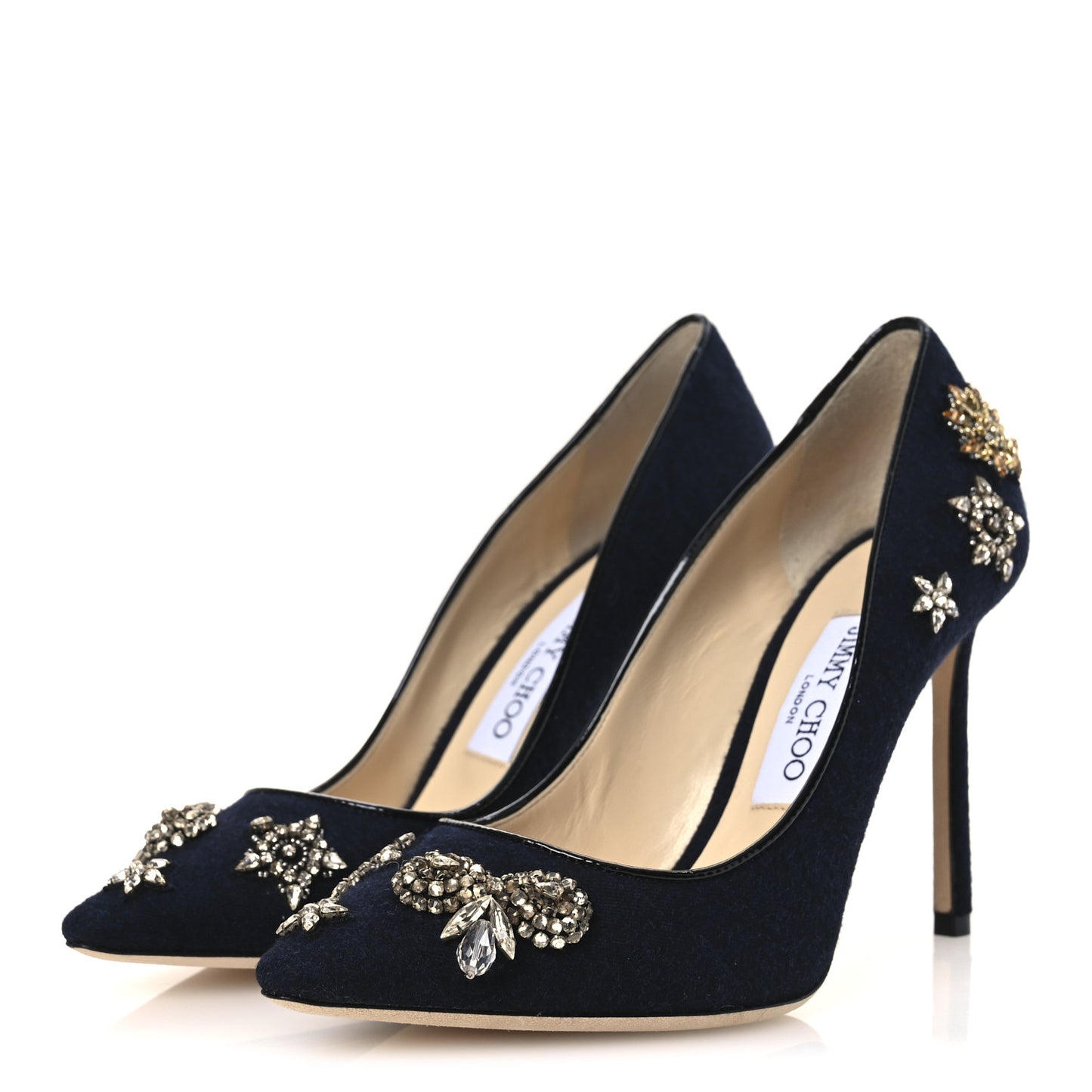 Crystal Embellished Romy 100 Flannel Pumps 37 Navy