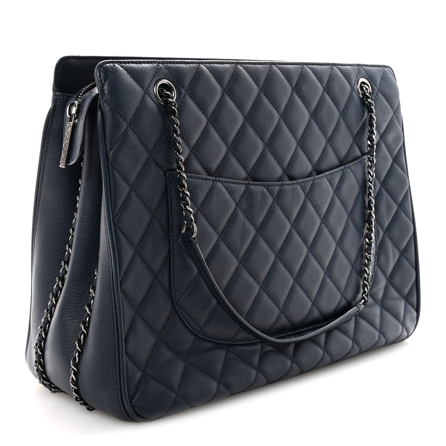 CHANEL ネイビー キルティング バッグ Chanel Calfskin Quilted Frame In Chain Tote Navy 1832760