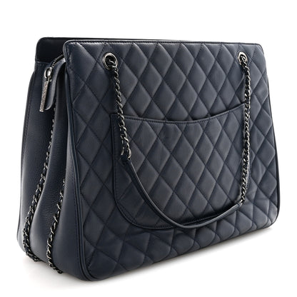 Chanel Calfskin Quilted Frame In Chain Tote Navy 2 of 9