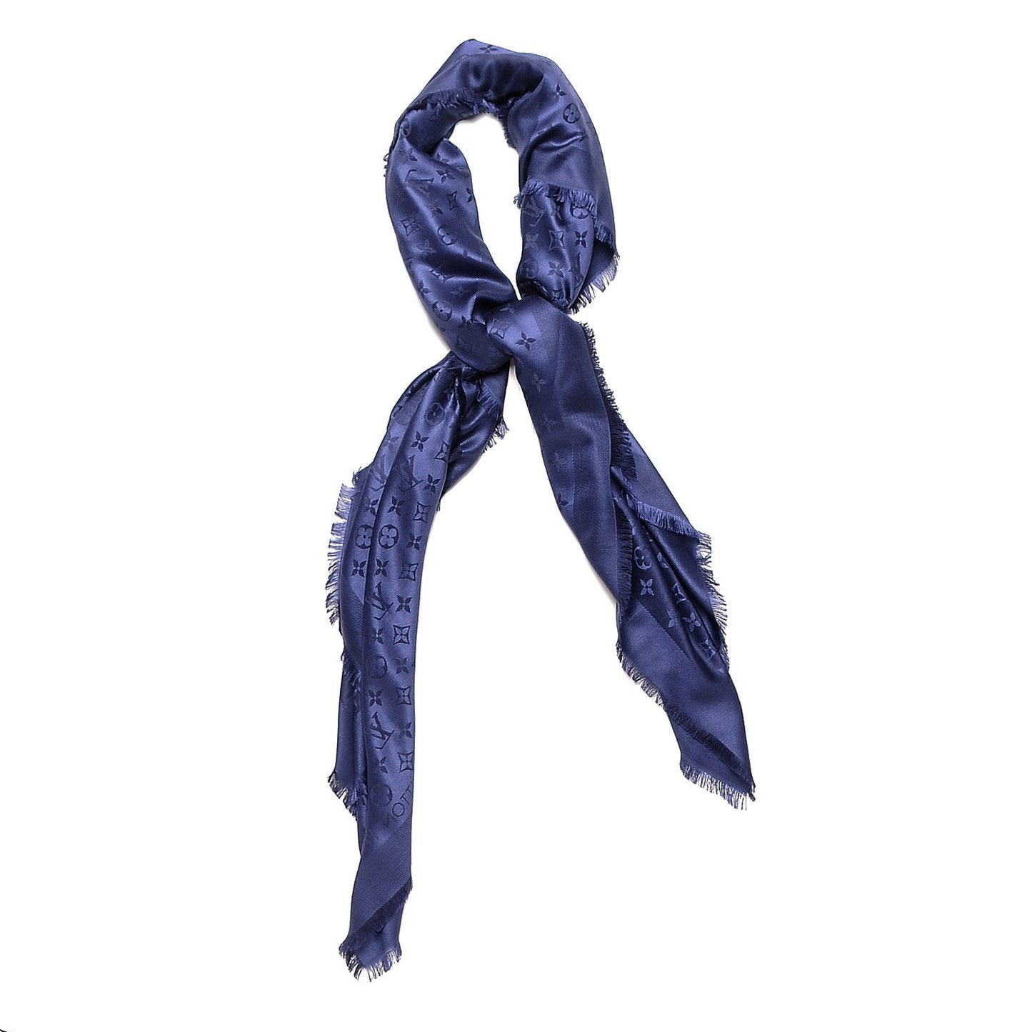 Wool Silk Monogram Shawl Night Blue
