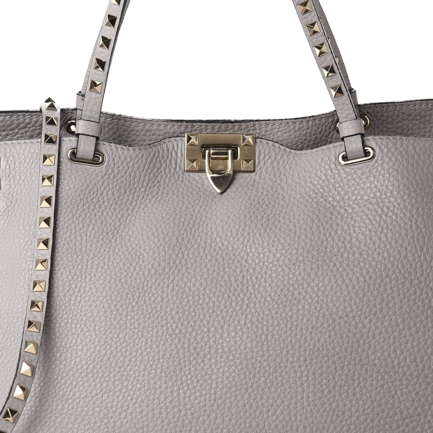 Valentino Garavani Pebbled Calfskin Medium Rockstud Tote Pastel Grey 10 of 11