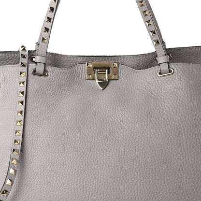 Valentino Garavani Pebbled Calfskin Medium Rockstud Tote Pastel Grey 10 of 11