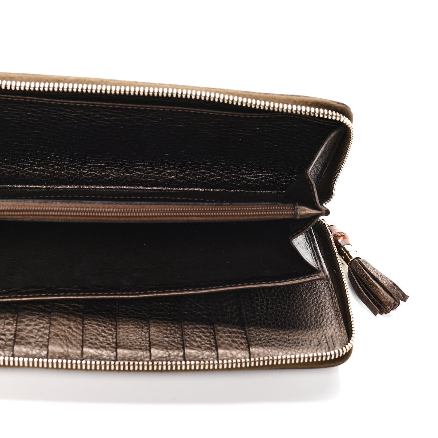 Metallic Calfskin Bamboo Tassel Zip Around Wallet Bronze