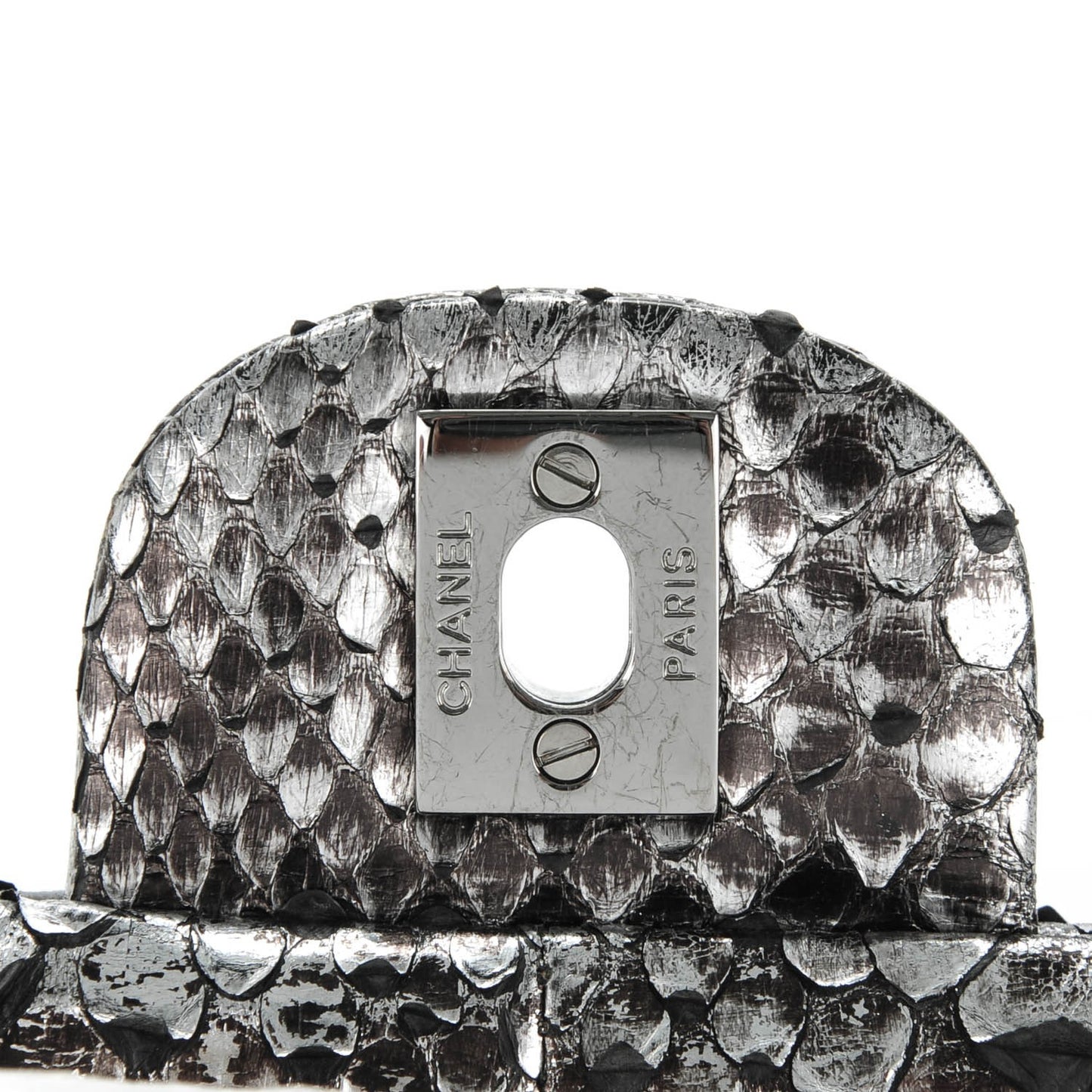 Metallic Python Sequin Medium Double Flap SIlver