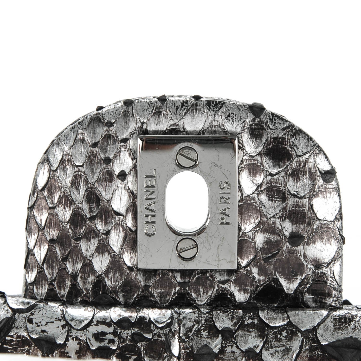 Chanel Metallic Python Sequin Medium Double Flap SIlver 7 of 8