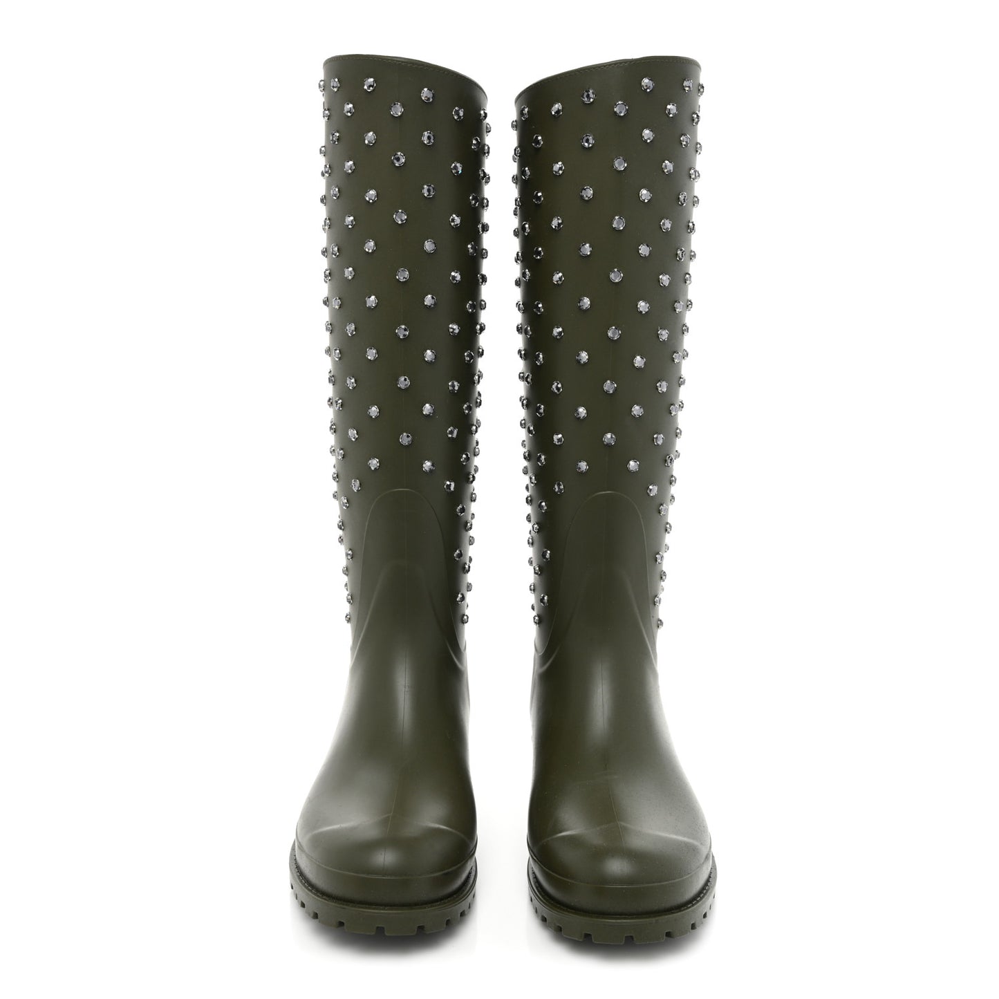 Rubber Studded Festival Rain Boots 37 New Kaki Fonce