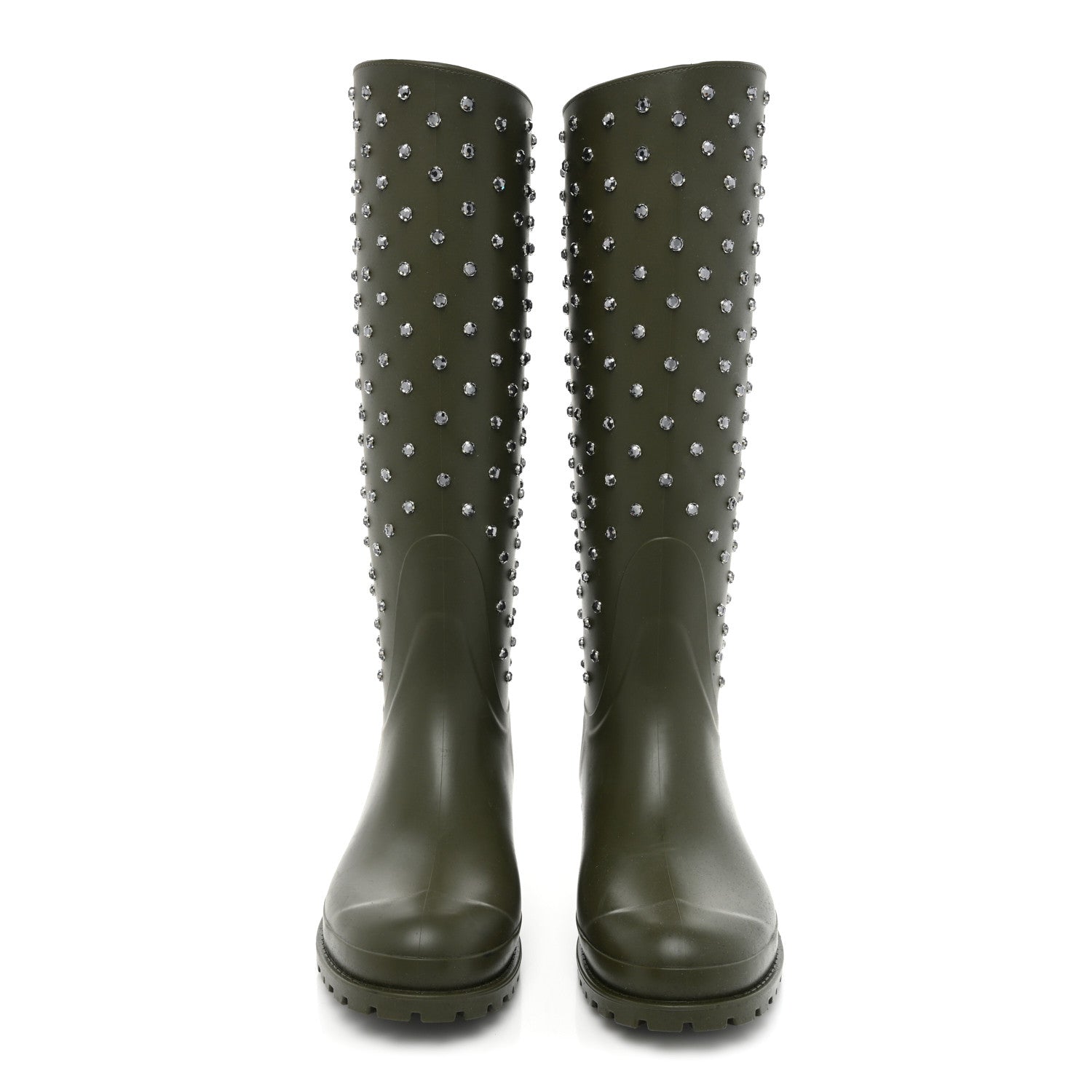 Saint Laurent Rubber Studded Festival Rain Boots 37 New Kaki Fonce 2 of 14
