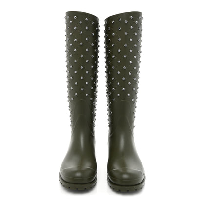 Saint Laurent Rubber Studded Festival Rain Boots 37 New Kaki Fonce 2 of 14