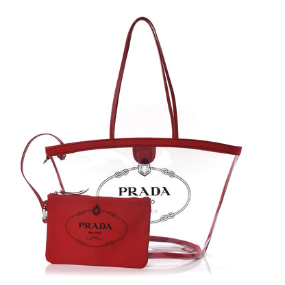 Prada Plexiglass Calfskin Small Shopper Tote Rosso 1 of 9