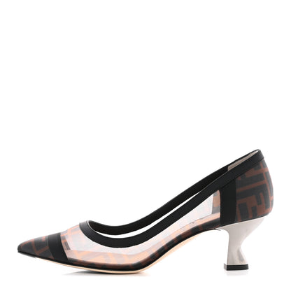 Fendi Technical Mesh Vitello Gommato FF Colibri 55mm Pumps 37.5 Tobacco Moro Black 1 of 16