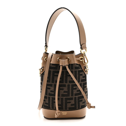 Fendi Fabric Jacquard Vitello Grace FF 1974 Mini Mon Tresor Bucket Bag Tobacco Moro Sand 1 of 10