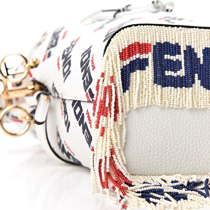 Fendi X FILA Calfskin F is Fendi Mania Fringe Mini Mon Tresor Bucket Bag White 9 of 11