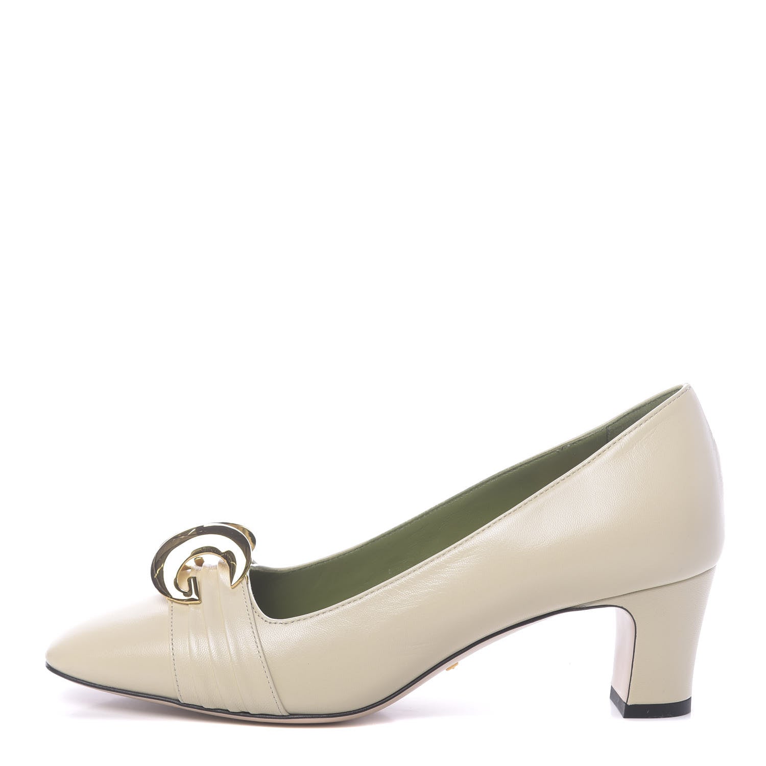 Gucci Malaga Kid Half Moon GG Square Toe Pumps 38 Vintage White 1 of 8