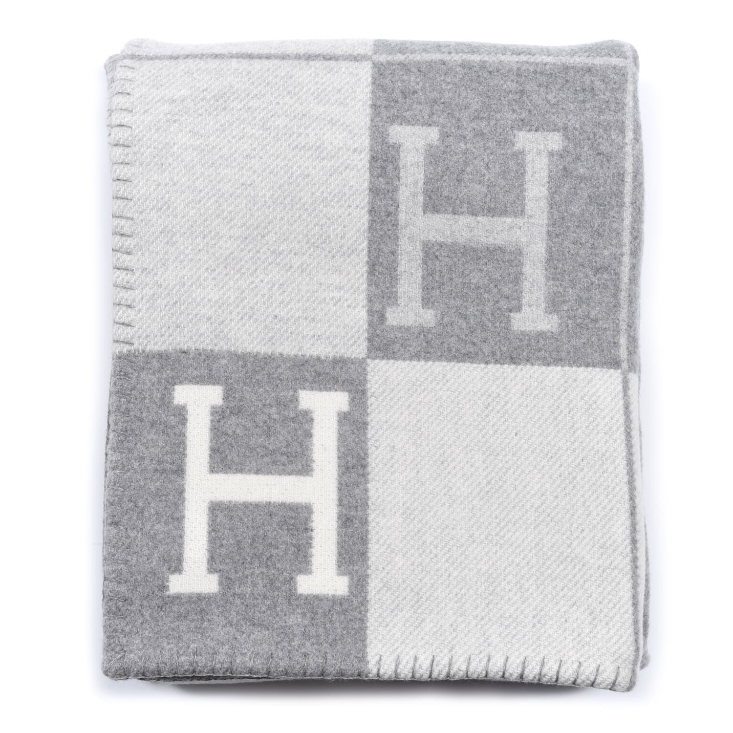 Hermes Wool Cashmere Avalon III Blanket Ecru Gris Clair 1 of 4