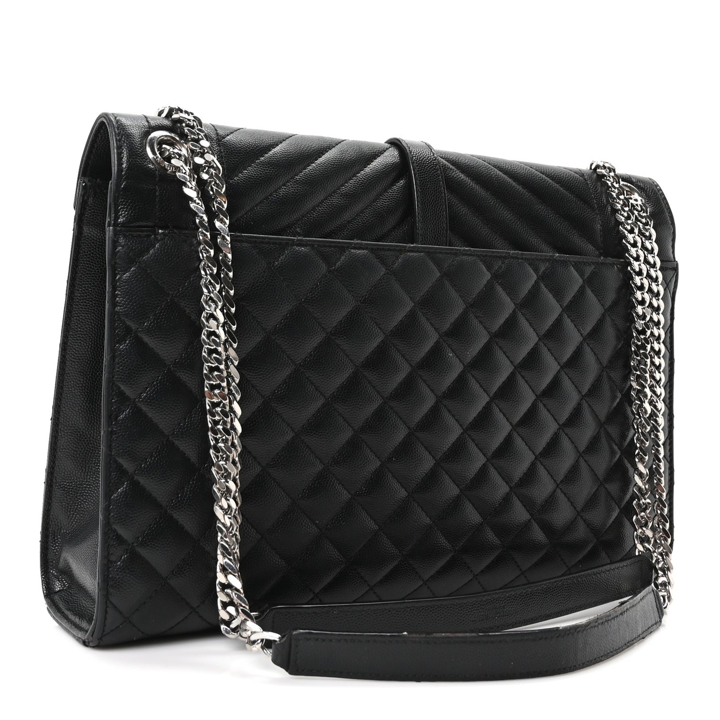Grain De Poudre Textured Mixed Matelasse Large Triquilt Monogram Satchel Black