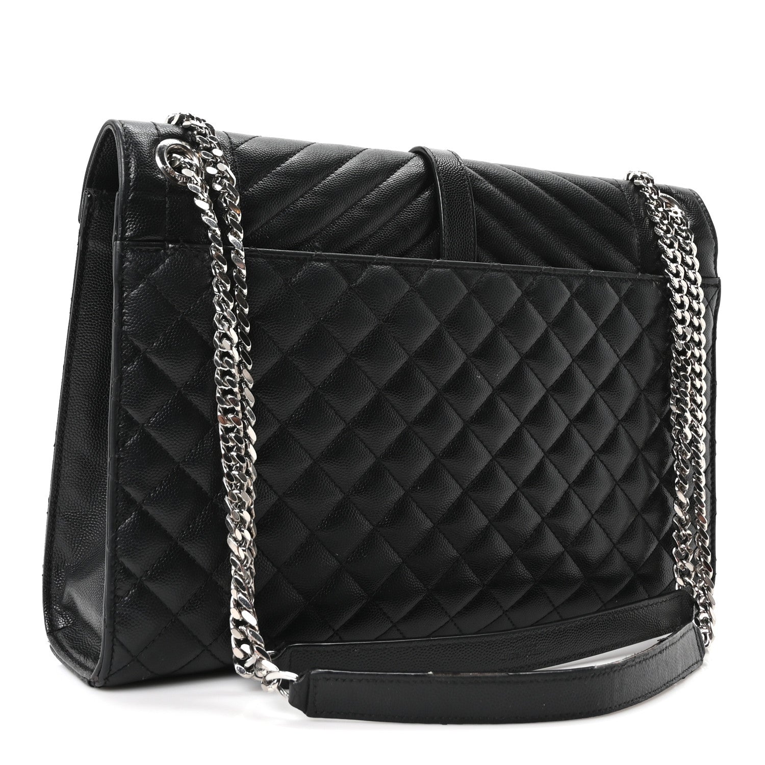Saint Laurent Grain De Poudre Textured Mixed Matelasse Large Triquilt Monogram Satchel Black 2 of 9
