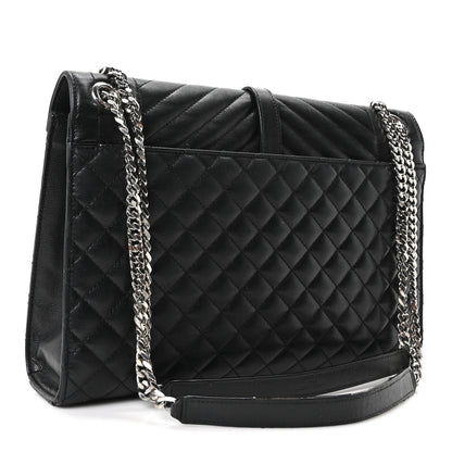 Saint Laurent Grain De Poudre Textured Mixed Matelasse Large Triquilt Monogram Satchel Black 2 of 9